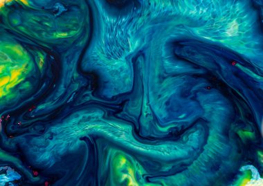 Arka plan olarak kullanmak için akrilik karışımının yakın plan soyut rengi. Mermer desenli akrilik doku, mavi mermer arkaplan