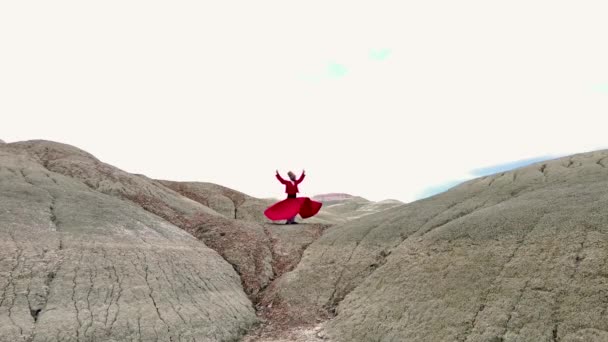 Sufi Χορό Dancer Δερβίς Semazen Whirling Δερβίσηδες Στροβιλίζονται Δερβίσης Άνθρωπος — Αρχείο Βίντεο