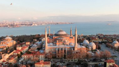 Ayasofya Camii (Ayasofya Camii), İstanbul, Türkiye. Sogia Camii 'nin havadan görünüşü