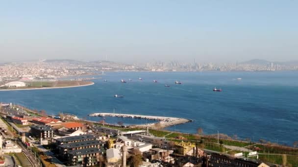 Navios Carga Que Atravessam Bósforo Vista Istambul — Vídeo de Stock