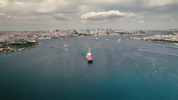 Navi Carico Che Attraversano Bosforo Vista Istanbul — Video Stock