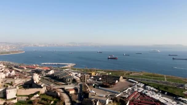 穿过博斯普鲁斯海峡的货船和伊斯坦布尔的景色 — 图库视频影像