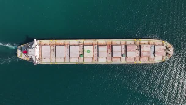 大型コンテナ貨物船が静かで青い海を渡る — ストック動画