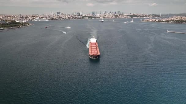 Ett Stort Containerfraktfartyg Färdas Över Lugna Blå Hav — Stockvideo