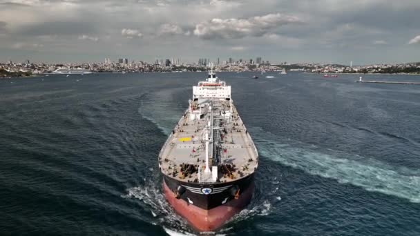 Een Groot Containervrachtschip Vaart Kalme Blauwe Oceaan — Stockvideo