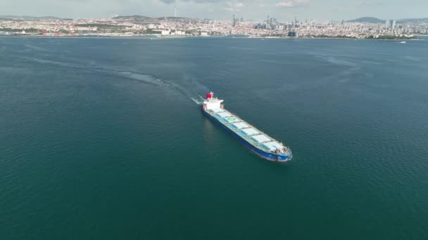 Una Grande Nave Carico Container Viaggia Oceano Calmo Blu — Video Stock