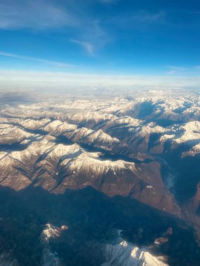 aerial view of the mountains in the morning, clouds, cloudy sky