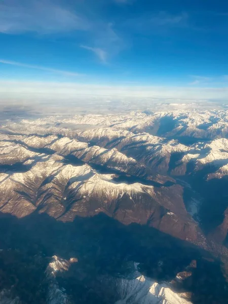 aerial view of the mountains in the morning, clouds, cloudy sky