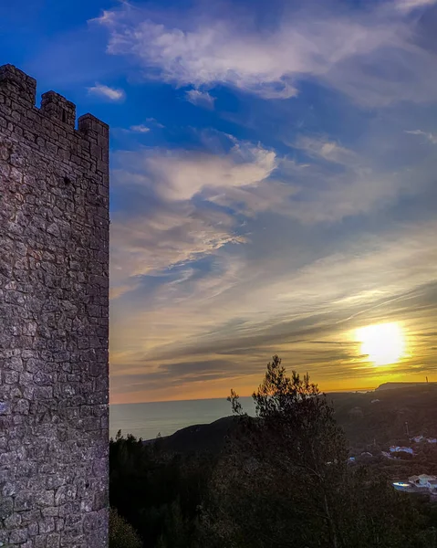 Sunset Castle Sesimbra Portugal — Stock Photo, Image