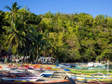 Guimaras Filipinlerinde bir sahilde balıkçı tekneleri.