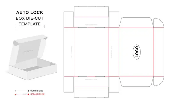 stock vector Auto lock box die cut template with 3D blank vector mockup for food packaging