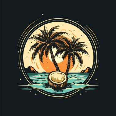 Palmiye ağacı logosu. Palmiye ağacı simgesi. Palmiye ağacı yaz logo şablonu