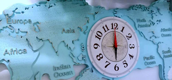 The background of the map and time around the world - Europe Africa and Asia