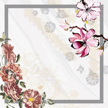 Vector abstract silk scarf design in square for hijab print, silk neck scarf or kerchief, etc.