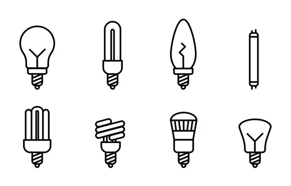 Набор Иконок Лампы Редактируемые Файлы Стиль Контуров — стоковый вектор