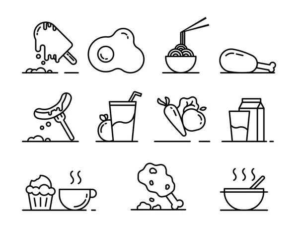 Icône Set Minimaliste Pour Nourriture Repas Petit Déjeuner Déjeuner Etc — Image vectorielle