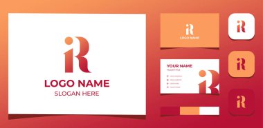Logo Yaratıcı Başlangıç Harfi I R veya R I minimalist kavram. Renk paleti, görsel markalaşma, kartvizit ve simge ile yaratıcı şablon.