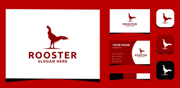 Logo Yaratıcı Horoz Maskotu İllüstrasyonu. Renk paleti, görsel markalaşma, kartvizit ve simge ile yaratıcı şablon.
