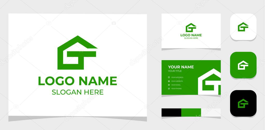 Template Logo Creative Initial Letter T and Home shape. Creative Template with color pallet, visual branding, business card and icon.