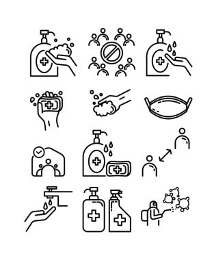 Icon Set Corona19 Corona Pandemik Sağlık Maske Yıkama, Düzenlenebilir Felç. Tasarımını kolaylaştıralım.