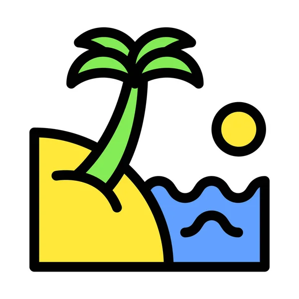 Icona Spiaggia Ombrellone Mare Sole Sedia Relax Vacanza File Colore — Vettoriale Stock