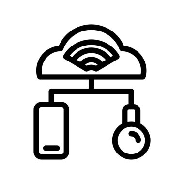 Simge Bulut ve Sunucu, Bulut Kontrolü, İnternet, Kablosuz, Wi-Fi, Sinyal. Vektör çizimi. düzenlenebilir dosya.