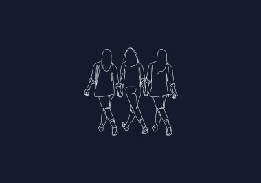 Logo hattı üç kız kardeş yürüyor. Minimalist, modern, feminizm. düzenlenebilir renk