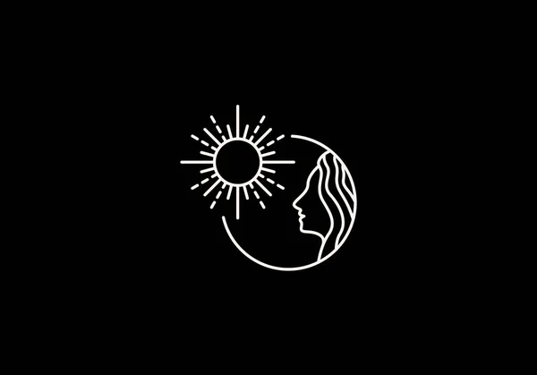 Logotyp Kvinnor Och Sun Ray Feminism Och Estetisk Linje Logotyp — Stock vektor