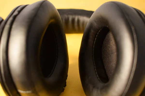 Close up black headphone, headphone part close up
