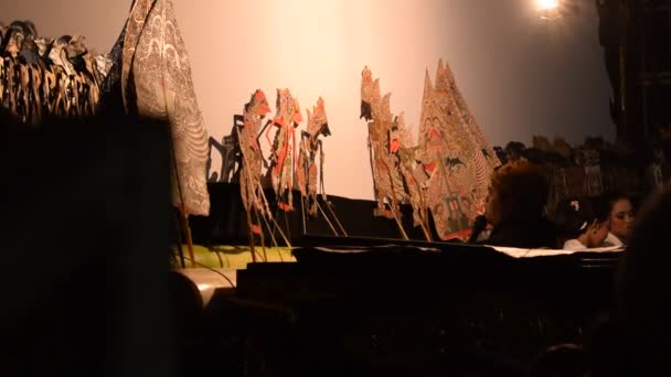 Ένας Άνδρας Παίζει Γουάνανγκ Παραδοσιακή Γιαπωνέζικη Μαριονέτα Στη Σκηνή Νύχτα — Αρχείο Βίντεο
