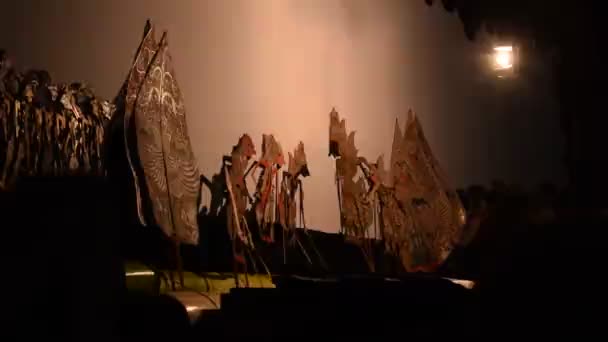 Man Perform Wayang Traditional Javanese Puppet Stage Night Tuban Indonesia — Stock Video