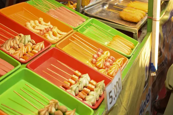Διάφορα Λουκάνικα Της Ινδονησίας Τροφίμων Δρόμο Tempura Ινδονησιακή Τροφίμων — Φωτογραφία Αρχείου
