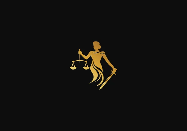 Logo Gold Women Justice Rozvaha Premium Minimalistický Jednoduchý Luxusní Moderní — Stockový vektor