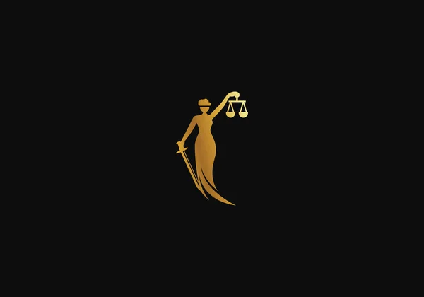 Logotyp Guld Kvinnor Rättvisa Och Balansräkning Premium Och Minimalistisk Enkel — Stock vektor