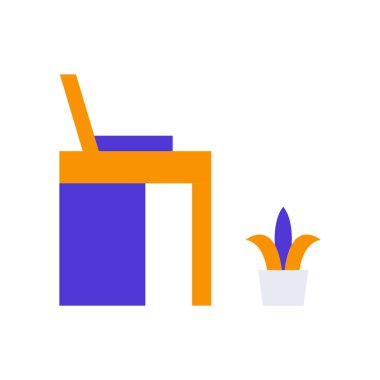 Simge Ofisi Masası, tek simge, düz çizgi rengi doldurulmuş ve Renkli Simge