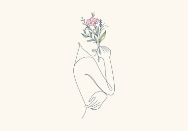 Logo Lady Flower Süreklilik Çizgisi Sanatı, Vogue Boho Minimalist Feminime Logosu. Düzenlenebilir Dosya