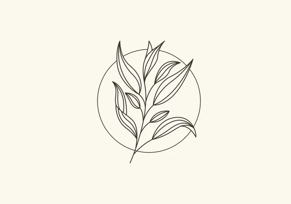 Logo Botanik Yaprak ve Asma Hattı Minimalist, Çiçek Logosu Modern ve Basit. Düzenlenebilir Dosya