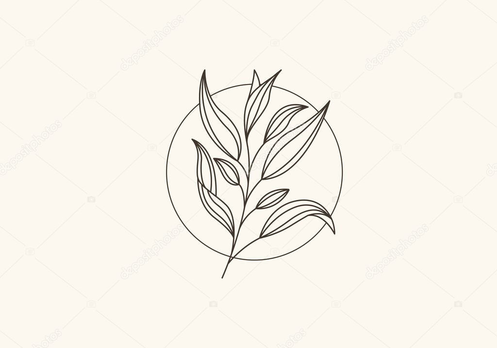 Logo Botanical Leaf and Vines Line Minimalist, Floral Logo Modern and Simple. Editable File