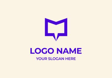 Logo M ve Sohbet İletişim, Tipografi, Logo Sohbeti, İletişim Teknolojisi, Modern ve Minimalist. Düzenlenebilir dosya