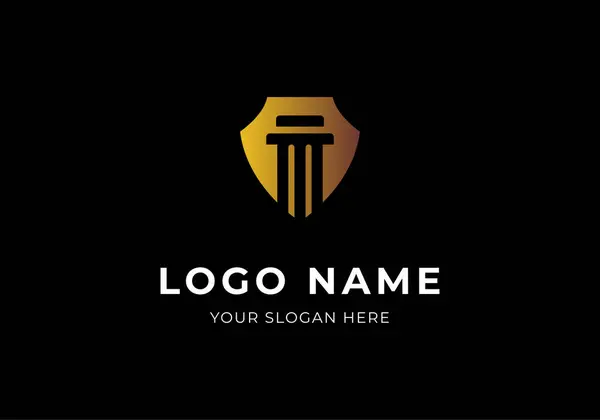 stock vector Logo Shield Pillar Law Firm Gold, Modern Minimalist and Luxury Logo Design. Editable File