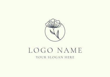 Logo çizgisi el yapımı çiçek dalı çember çerçevesi. Düzenlenebilir dosya