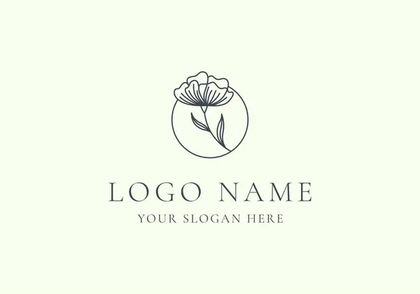 Logo çizgisi el yapımı çiçek dalı çember çerçevesi. Düzenlenebilir dosya