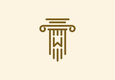 Logo sütunu avukat harfi W, satır minimalist sütun sembollü şirket logosu illüstrasyonu, düzenlenebilir dosya