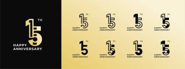 Logo 15th, 11th-19th, 11-19 years happy anniversary, Creative design template for celebration, birthday, greeting and invitation. Editable fil clipart