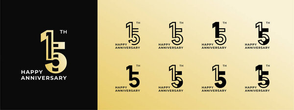 Logo 15th, 11th-19th, 11-19 years happy anniversary, Creative design template for celebration, birthday, greeting and invitation. Editable fil