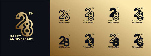 Logo 28th, 21th-29th, 21-29 years happy anniversary, Creative design template for celebration, birthday, greeting and invitation. Editable fil