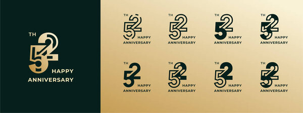 Logo 52th, years happy anniversary gold, Creative design template for celebration, birthday, greeting and invitation. Editable fil