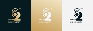 Logo 62th, 62 years happy anniversary, Creative design template for celebration, birthday, greeting and invitation. Editable fil clipart