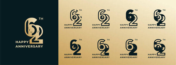 Logo 62th, years happy anniversary gold, Creative design template for celebration, birthday, greeting and invitation. Editable fil