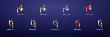 Lüks Logo 14., 14. Şık yıl mutlu yıldönümleri, kutlama, doğum günü, selamlama ve davetiye için yaratıcı tasarım şablonu. Altın kolo